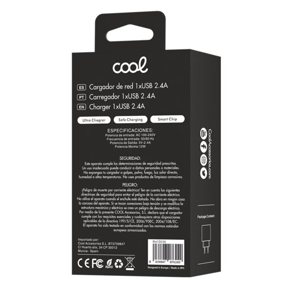 Cargador Red Adaptador 1x USB Universal COOL (2.4 Amp) Negro - Imagen 3