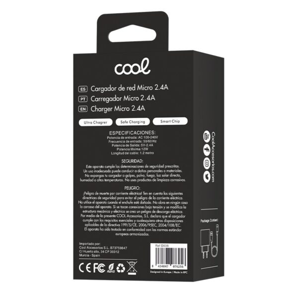 Cargador Red Conector Micro-usb COOL Universal 2.4Amp Kit 2 en 1 Negro - Imagen 5