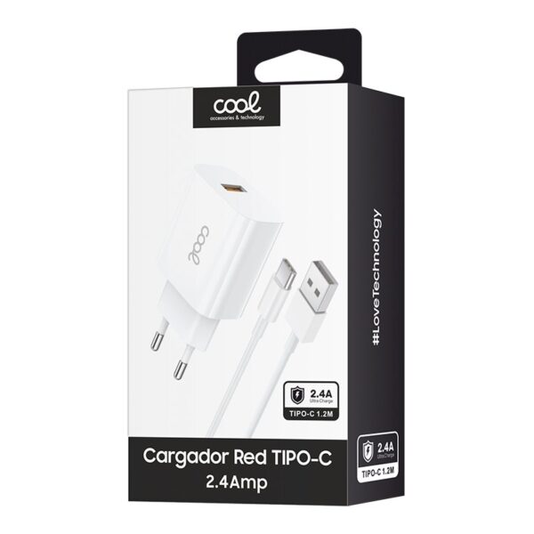 Cargador Red Conector Tipo-C (2.4 Amp) Universal COOL Kit 2 en 1 Blanco - Imagen 2