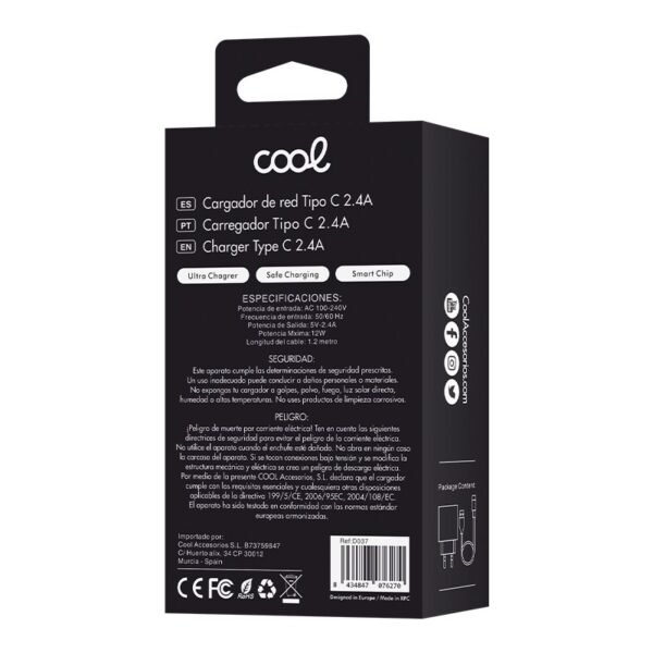 Cargador Red Conector Tipo-C (2.4 Amp) Universal COOL Kit 2 en 1 Blanco - Imagen 5