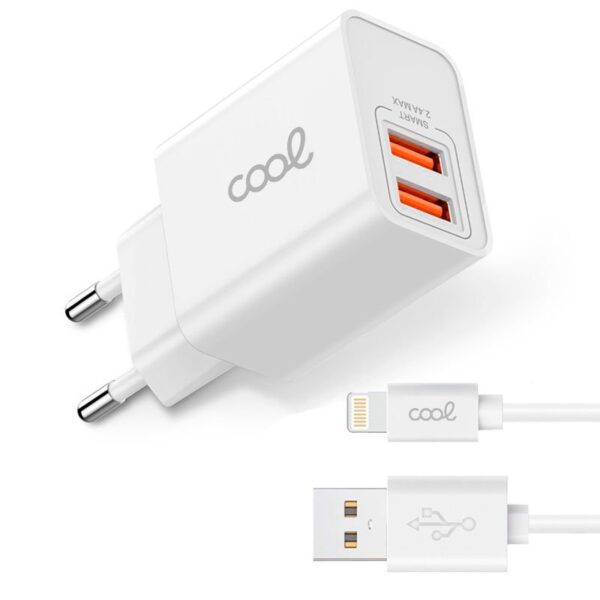 Cargador Red para iPhone COOL 2 x USB + Cable Lightning 1,2m (2.4 Amp) - Imagen 3