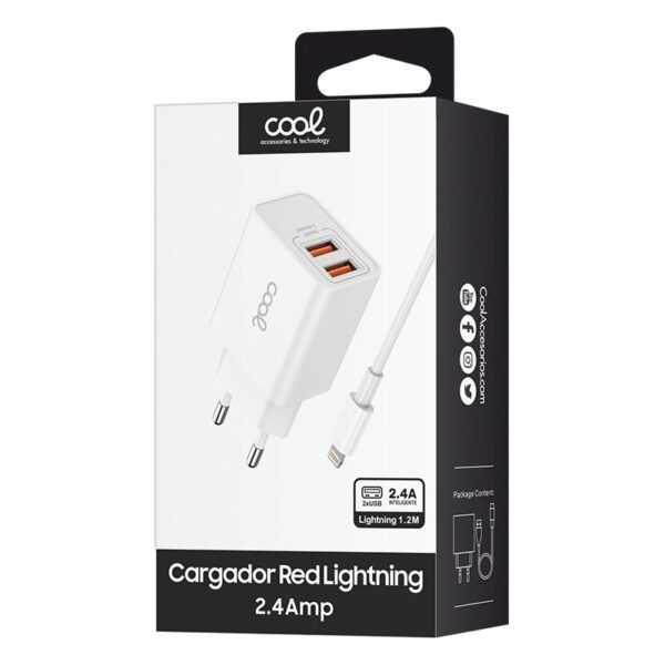 Cargador Red para iPhone COOL 2 x USB + Cable Lightning 1,2m (2.4 Amp) - Imagen 6