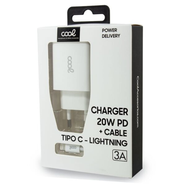 Cargador Red para iPhone COOL Entrada TIPO-C PD + Cable Tipo C - Lightning 1,2 metros (20W) - Imagen 2
