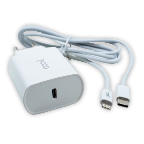 Cargador Red para iPhone COOL Entrada TIPO-C PD + Cable Tipo C - Lightning 1,2 metros (20W) - Imagen 3