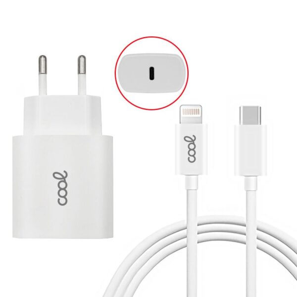 Cargador Red para iPhone COOL Entrada TIPO-C PD + Cable Tipo C - Lightning 1,2 metros (20W) - Imagen 4