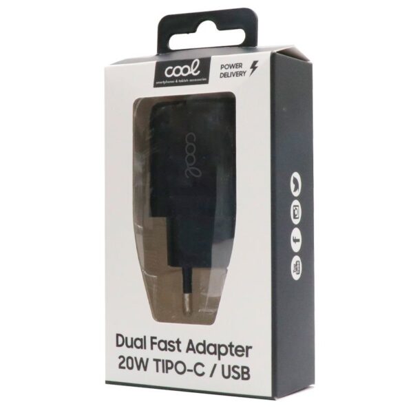 Cargador Red Universal Fast Charger (PD) Dual Tipo-C / USB COOL (20W) Negro - Imagen 3