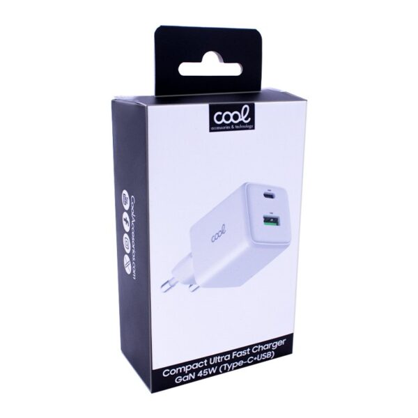 Cargador Red Universal Ultra Fast Dual (PD) Tipo-C + USB COOL (45W) GaN Blanco - Imagen 4