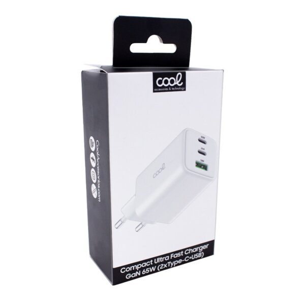 Cargador Red Universal Ultra Fast PD Port x3 (2x Tipo-C + 1x USB) COOL (65W) GaN Blanco - Imagen 4