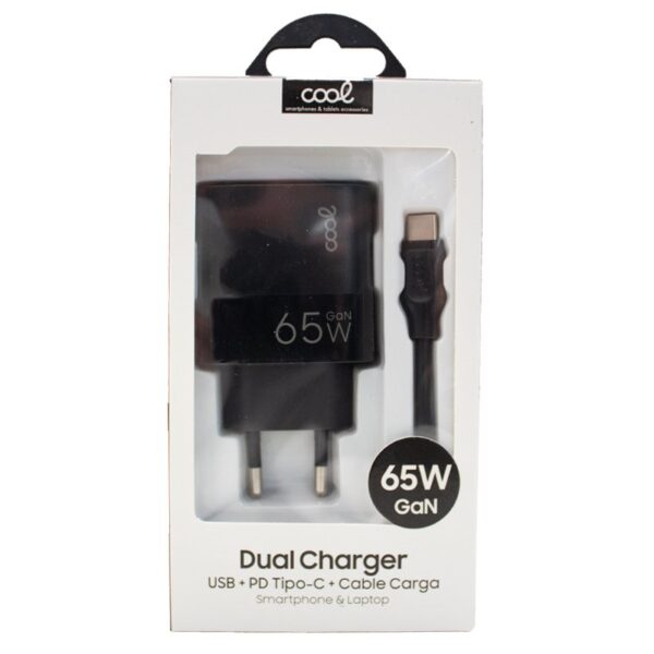 Cargador Red Universal Ultra Fast PD Tipo-C + USB COOL (65W + Cable Tipo-C) GaN Negro - Imagen 6